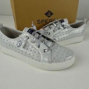 Sperry Crest Vibe Silver Perforated Sneakers Shoes